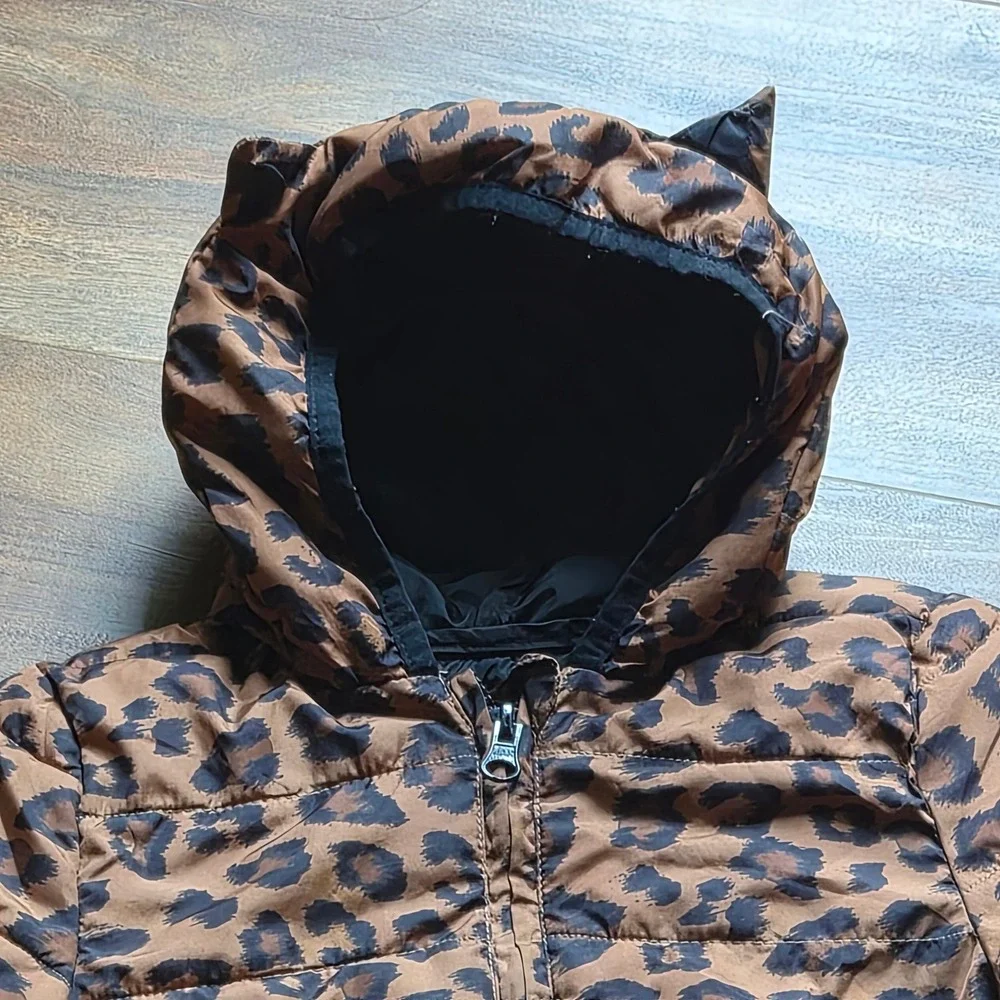 Epic Threads Kids Leopard Print Puffer Jacket with Cat Ear Hood Brown 4T Winter